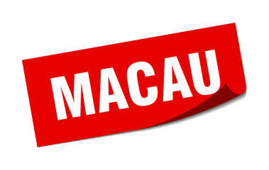 Macau sticker. Macau red square peeler sign