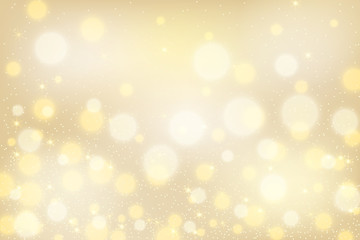 Golden bokeh background. Christmas glowing lights with sparkles. Holiday decorative effect.