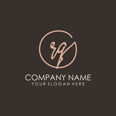 RQ initials signature logo. Handwritten vector logo template connected to a circle. Hand drawn Calligraphy lettering Vector illustration.