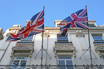 Uk England flags on the wind - brexit
