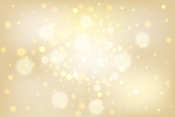 Golden bokeh background. Christmas glowing lights with sparkles. Holiday decorative effect.