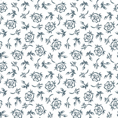 Flowers. Roses. Black and white Vintage floral background. Floral seamless pattern