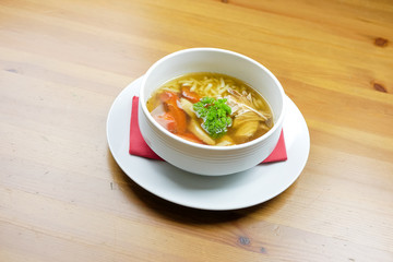 Soup on a restaurant table