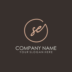 SE initials signature logo. Handwritten vector logo template connected to a circle. Hand drawn Calligraphy lettering Vector illustration.
