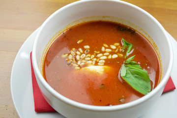 Soup on a restaurant table