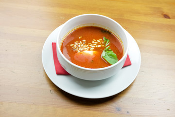 Soup on a restaurant table