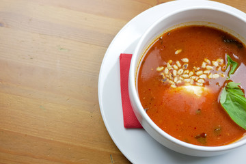 Soup on a restaurant table