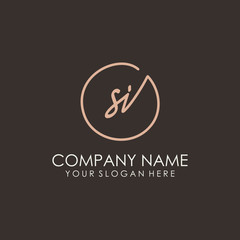 SI initials signature logo. Handwritten vector logo template connected to a circle. Hand drawn Calligraphy lettering Vector illustration.
