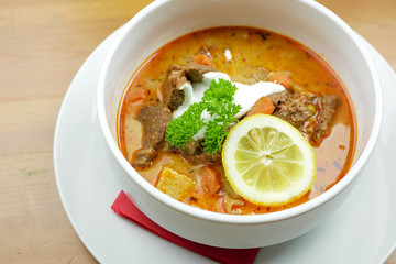 Soup on a restaurant table
