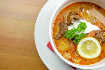 Soup on a restaurant table