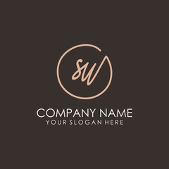 SU initials signature logo. Handwritten vector logo template connected to a circle. Hand drawn Calligraphy lettering Vector illustration.