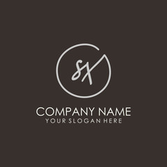 SX initials signature logo. Handwritten vector logo template connected to a circle. Hand drawn Calligraphy lettering Vector illustration.