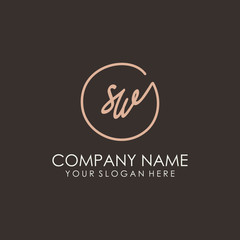 SW initials signature logo. Handwritten vector logo template connected to a circle. Hand drawn Calligraphy lettering Vector illustration.
