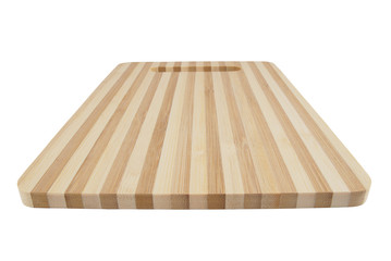 Stripped wooden cutting board isolated on white background