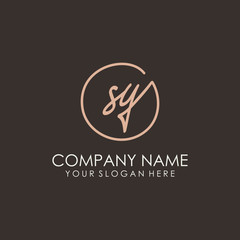 SY initials signature logo. Handwritten vector logo template connected to a circle. Hand drawn Calligraphy lettering Vector illustration.