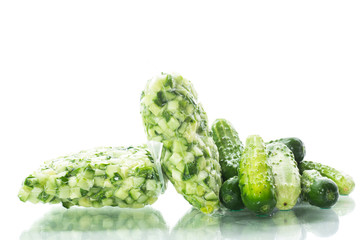 fresh sliced cucumbers in a vacuum package