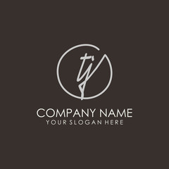 TJ initials signature logo. Handwritten vector logo template connected to a circle. Hand drawn Calligraphy lettering Vector illustration.