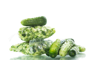 fresh sliced cucumbers in a vacuum package