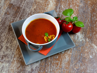 Soup on a restaurant table