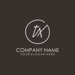 TX initials signature logo. Handwritten vector logo template connected to a circle. Hand drawn Calligraphy lettering Vector illustration.