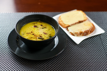 Soup on a restaurant table