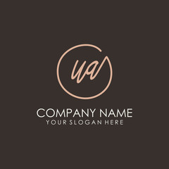 UA initials signature logo. Handwritten vector logo template connected to a circle. Hand drawn Calligraphy lettering Vector illustration.