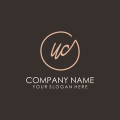 UC initials signature logo. Handwritten vector logo template connected to a circle. Hand drawn Calligraphy lettering Vector illustration.