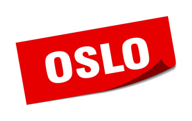 Oslo sticker. Oslo red square peeler sign