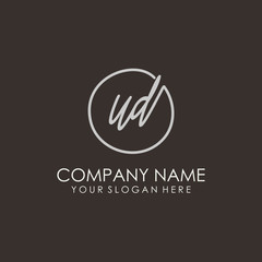 UD initials signature logo. Handwritten vector logo template connected to a circle. Hand drawn Calligraphy lettering Vector illustration.