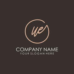 UE initials signature logo. Handwritten vector logo template connected to a circle. Hand drawn Calligraphy lettering Vector illustration.