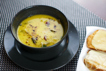 Soup on a restaurant table