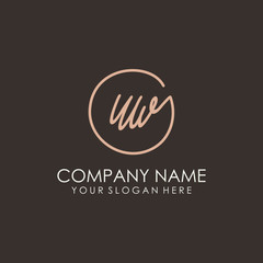 UW initials signature logo. Handwritten vector logo template connected to a circle. Hand drawn Calligraphy lettering Vector illustration.