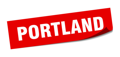 Portland sticker. Portland red square peeler sign