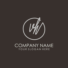 VH initials signature logo. Handwritten vector logo template connected to a circle. Hand drawn Calligraphy lettering Vector illustration.