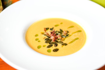 Soup on a restaurant table