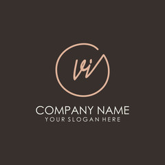 VI initials signature logo. Handwritten vector logo template connected to a circle. Hand drawn Calligraphy lettering Vector illustration.