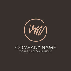 VM initials signature logo. Handwritten vector logo template connected to a circle. Hand drawn Calligraphy lettering Vector illustration.