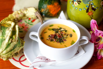 Soup on a restaurant table