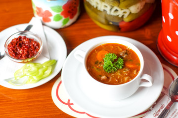 Soup on a restaurant table