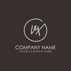 VX initials signature logo. Handwritten vector logo template connected to a circle. Hand drawn Calligraphy lettering Vector illustration.
