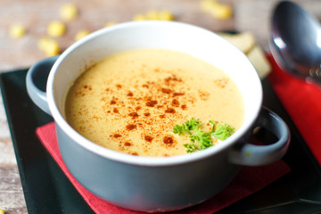 Soup on a restaurant table