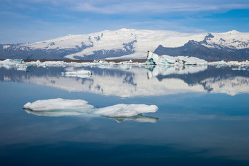 Fototapeta na wymiar Sunshine over Jokulsarlon glacier lake in Iceland