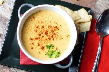 Soup on a restaurant table