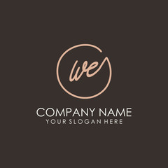 WE initials signature logo. Handwritten vector logo template connected to a circle. Hand drawn Calligraphy lettering Vector illustration.
