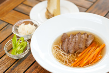 Soup on a restaurant table