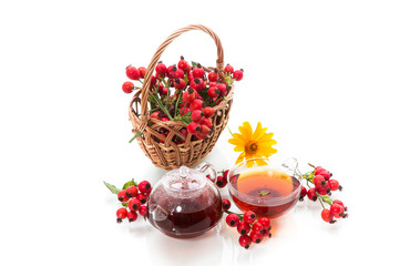 hot tea from medicinal fruits of red ripe rosehip