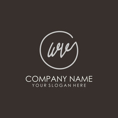 WV initials signature logo. Handwritten vector logo template connected to a circle. Hand drawn Calligraphy lettering Vector illustration.