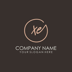 XE initials signature logo. Handwritten vector logo template connected to a circle. Hand drawn Calligraphy lettering Vector illustration.