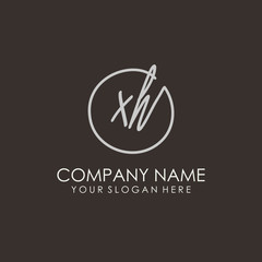 XH initials signature logo. Handwritten vector logo template connected to a circle. Hand drawn Calligraphy lettering Vector illustration.