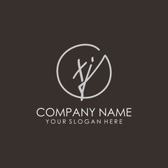 XJ initials signature logo. Handwritten vector logo template connected to a circle. Hand drawn Calligraphy lettering Vector illustration.